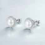 Sterling Silver Classic Round Sparkling Earrings