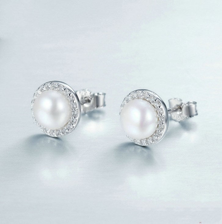 Sterling Silver Classic Round Sparkling Earrings