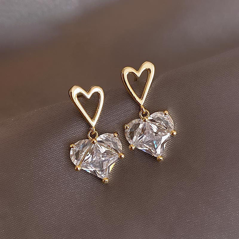New Love Zircon Earrings Silver Needle Stud Earrings