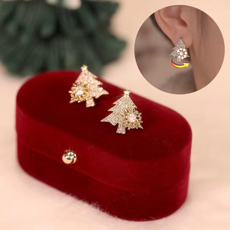 Rotatable Sparkling gold Christmas tree earrings