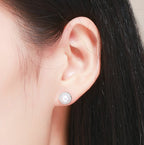 Sterling Silver Classic Round Sparkling Earrings