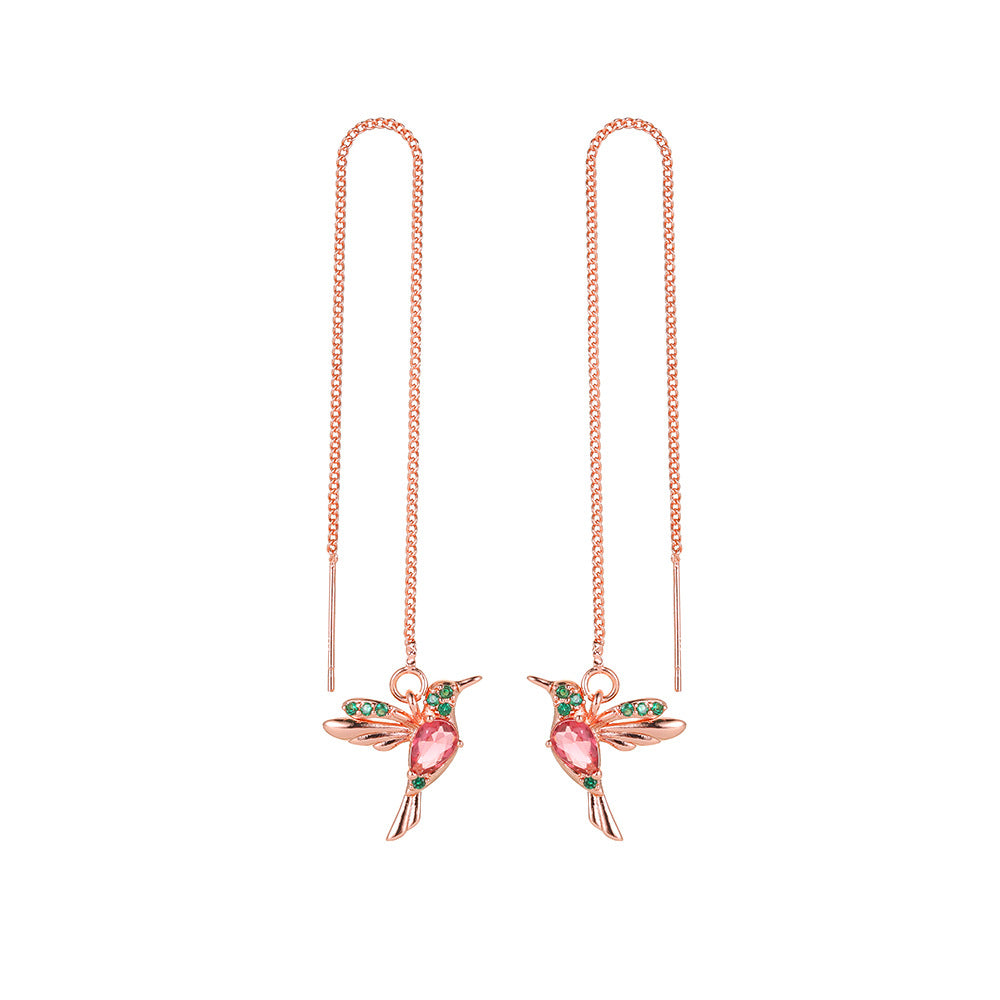 Fashion Jewelry New Unique Little Bird Drop Long Hanging Hummingbird Earrings For Women Elegant Girl Tassel Crystal Pendant Earring Jewelry