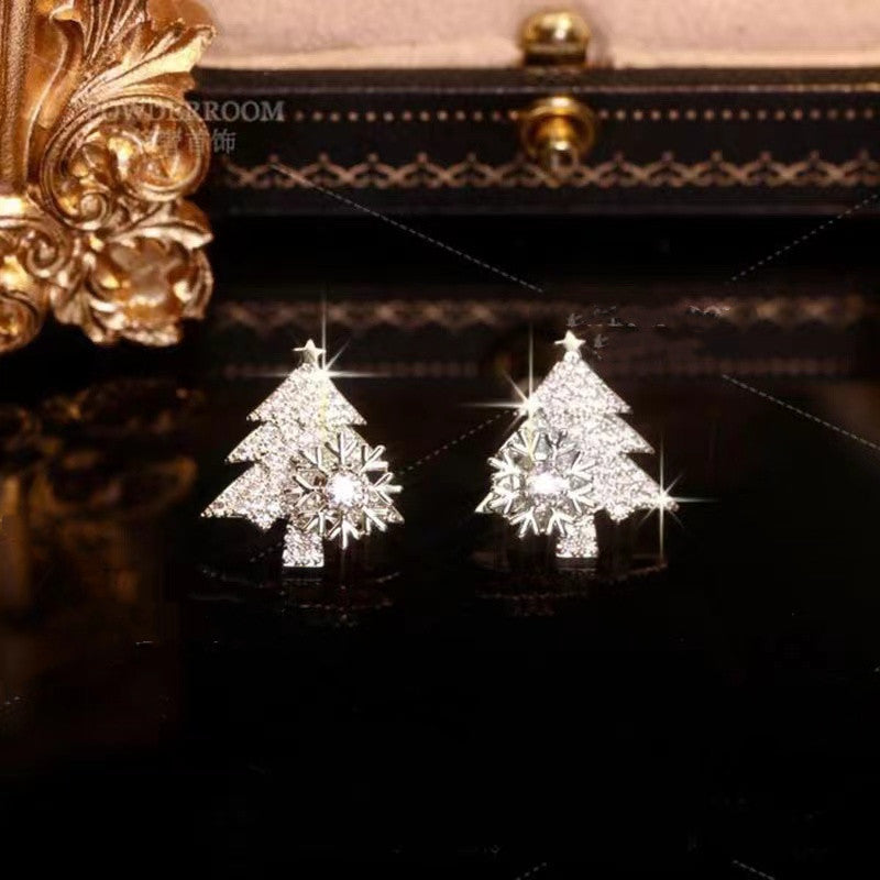 Rotatable Sparkling gold Christmas tree earrings