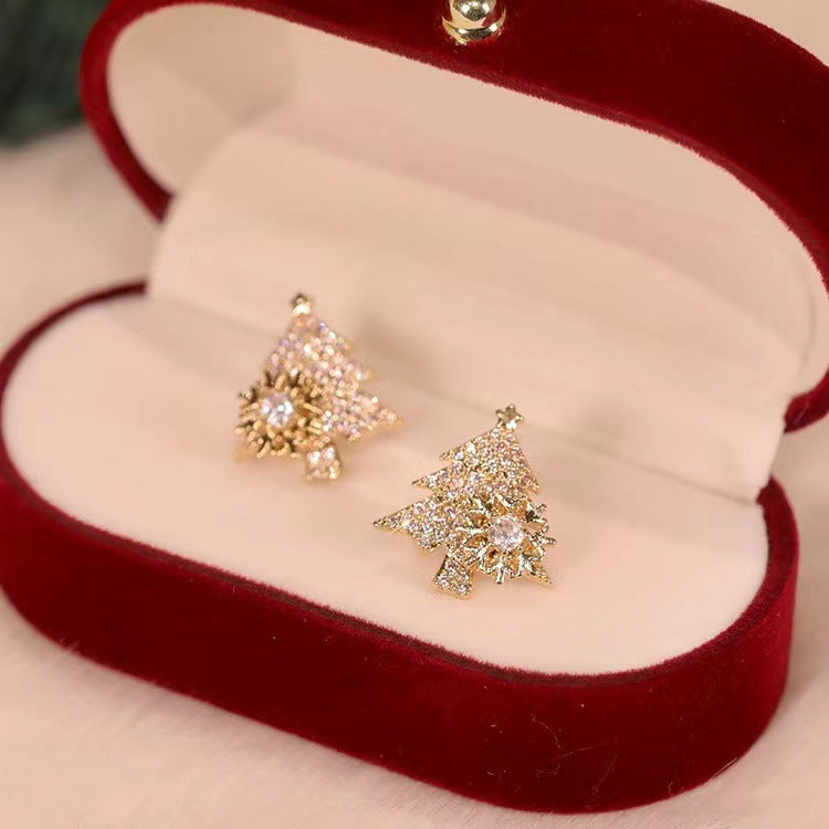 Rotatable Sparkling gold Christmas tree earrings