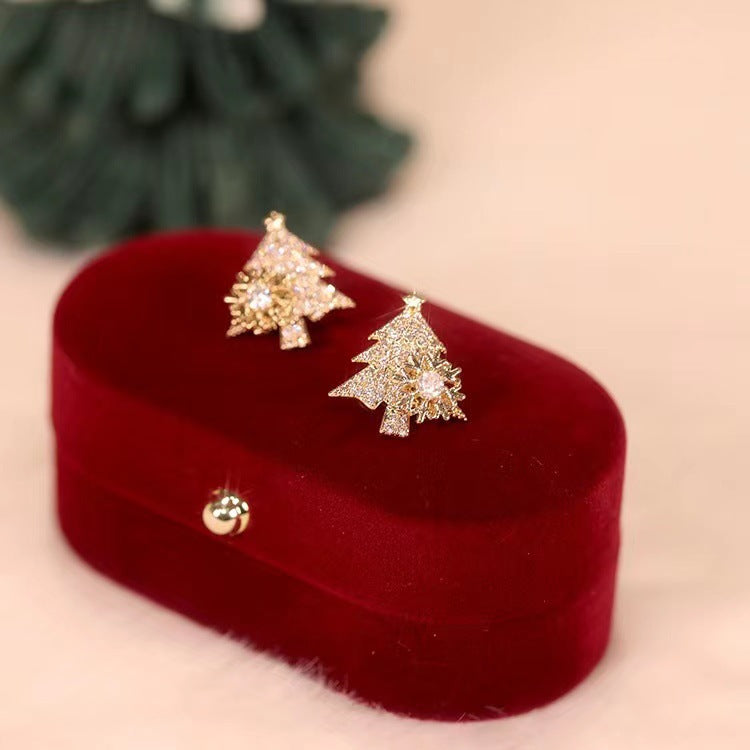 Rotatable Sparkling gold Christmas tree earrings