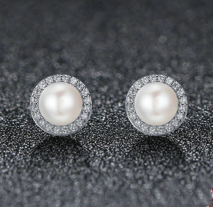 Sterling Silver Classic Round Sparkling Earrings