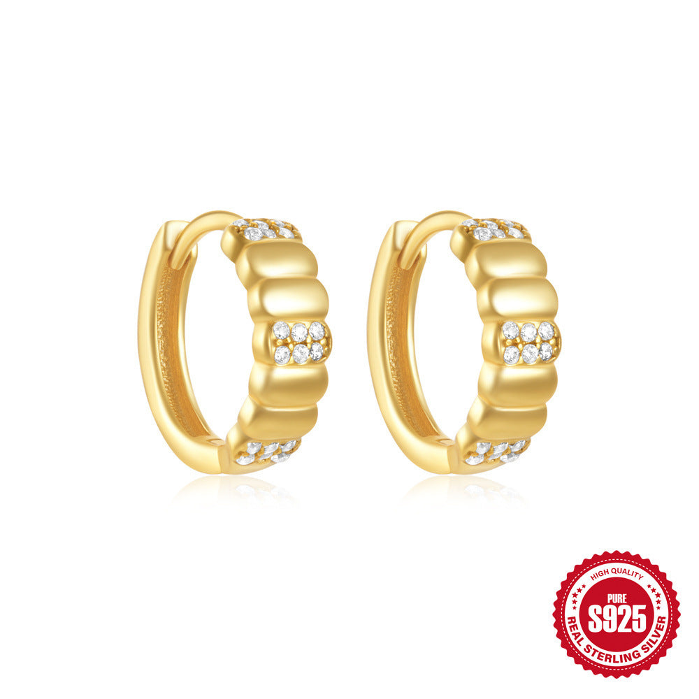 Sterling Silver Classic Diamond Small Round Geometric Eardrop Earring