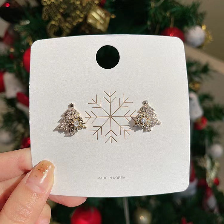 Rotatable Sparkling gold Christmas tree earrings