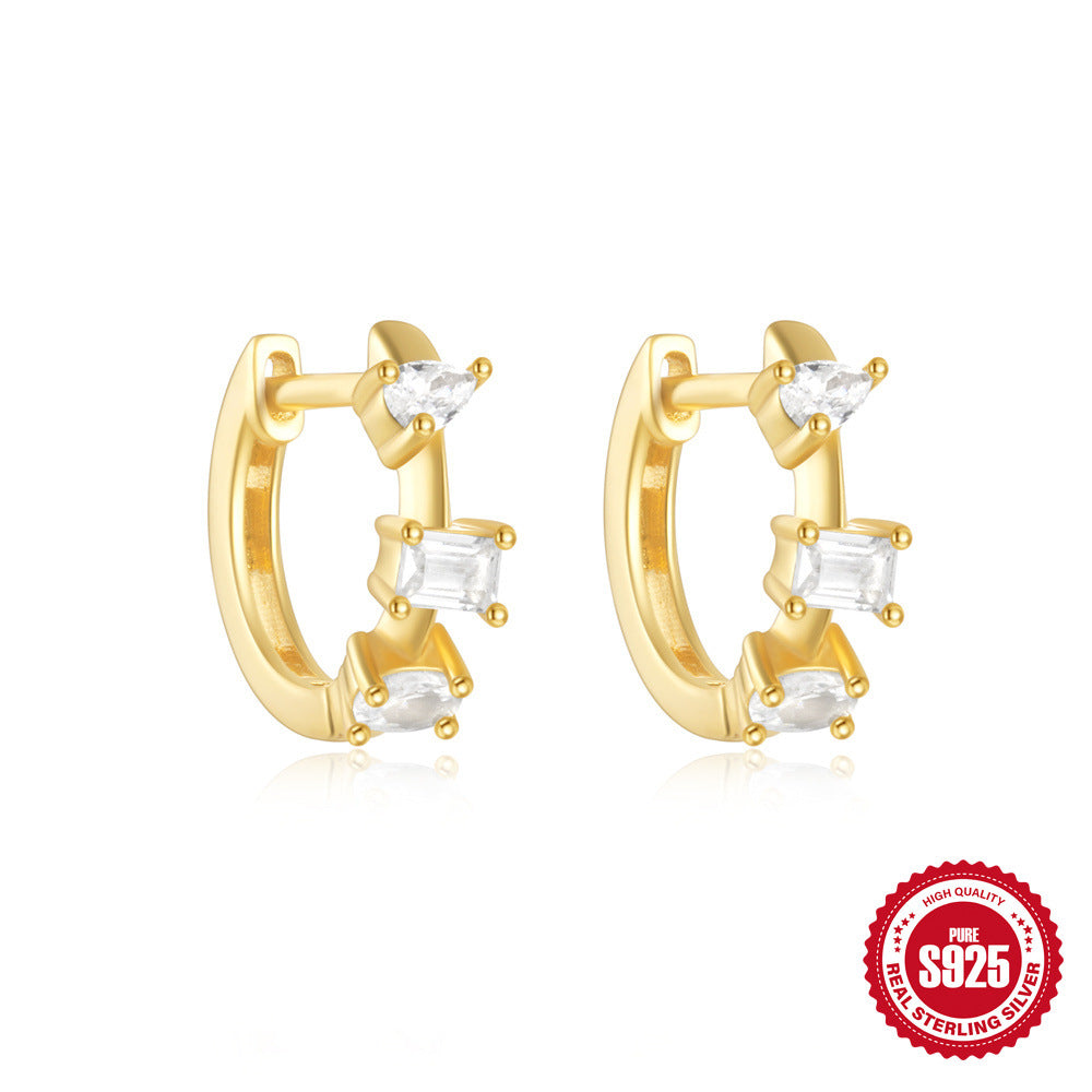 Sterling Silver Classic Diamond Small Round Geometric Eardrop Earring