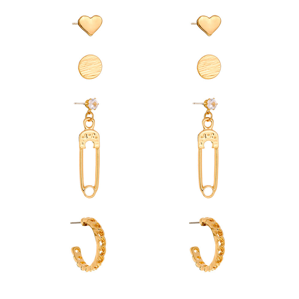 Classic Earring Set Combination Heart Shaped Round Stud Earrings Brooch Diamond Earrings