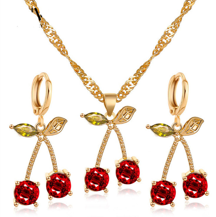 Gold cherry jewelry set